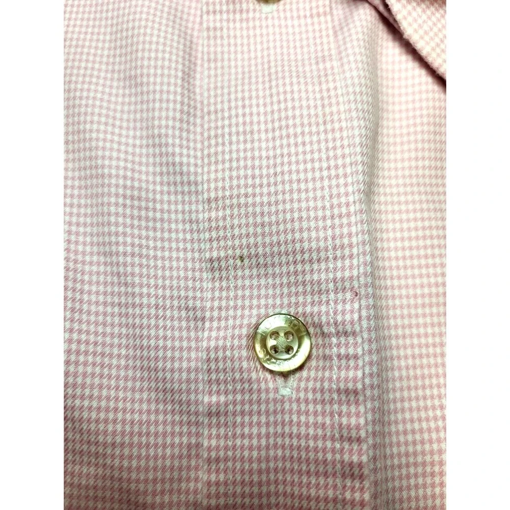 T. Harris London Pink White Herringbone Button‎ Down Shirt Pocket Size Large